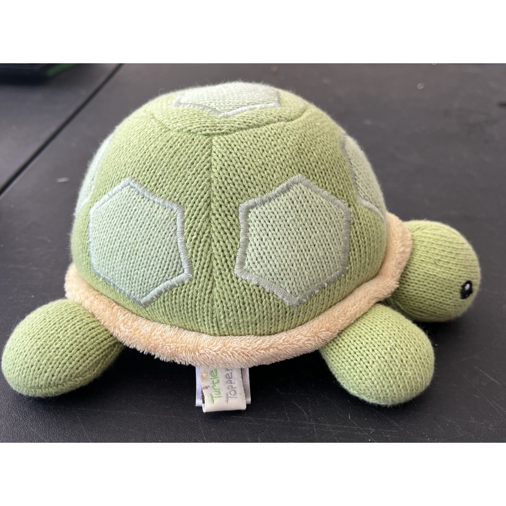 Green Knit Plush Turtle Toy Baby Aspen Turtle Toppers Rattle Retired Gift Retro
